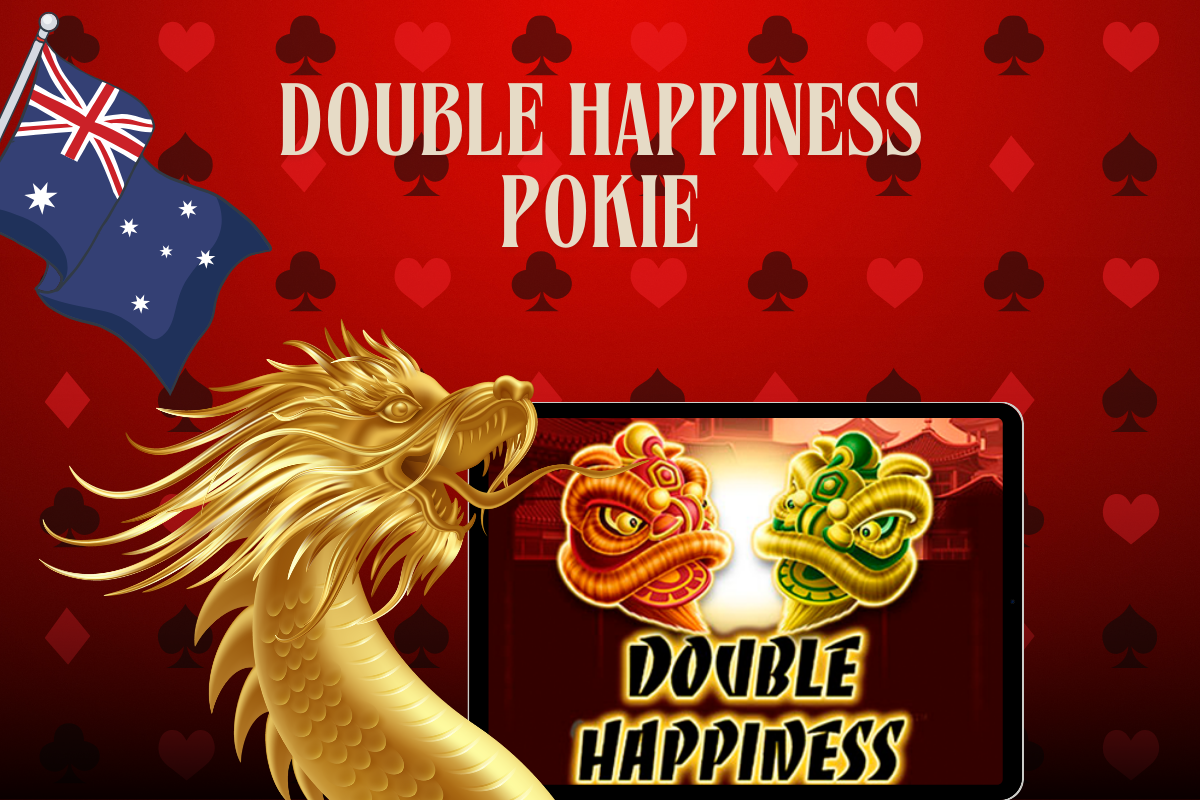 tablet with slot Double Happiness, australian flag on red background