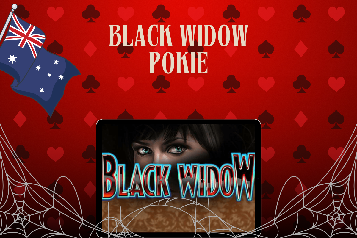 tablet with slot black widow, australian flag on red background