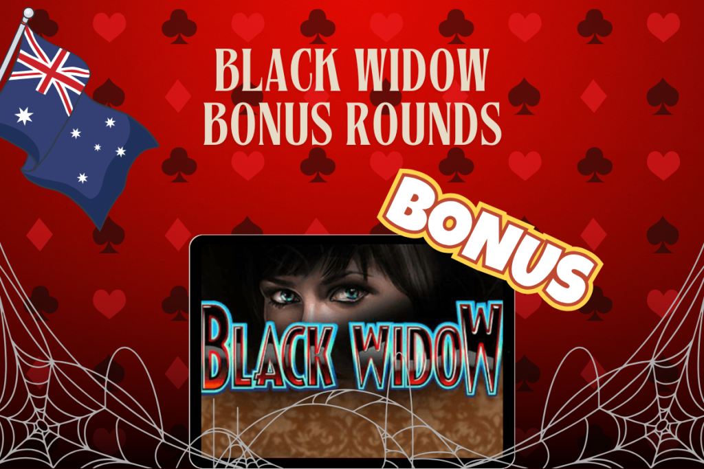 tablet with slot black widow, bonus, australian flag on red background