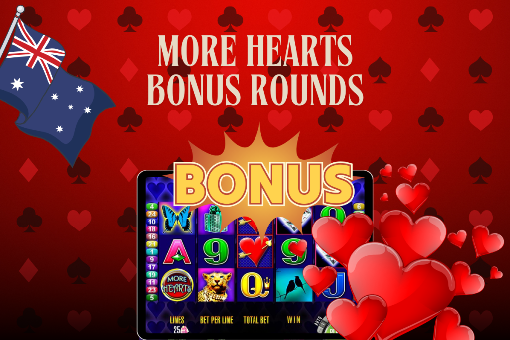 tablet with slot more hearts, bonus, australian flag on red background