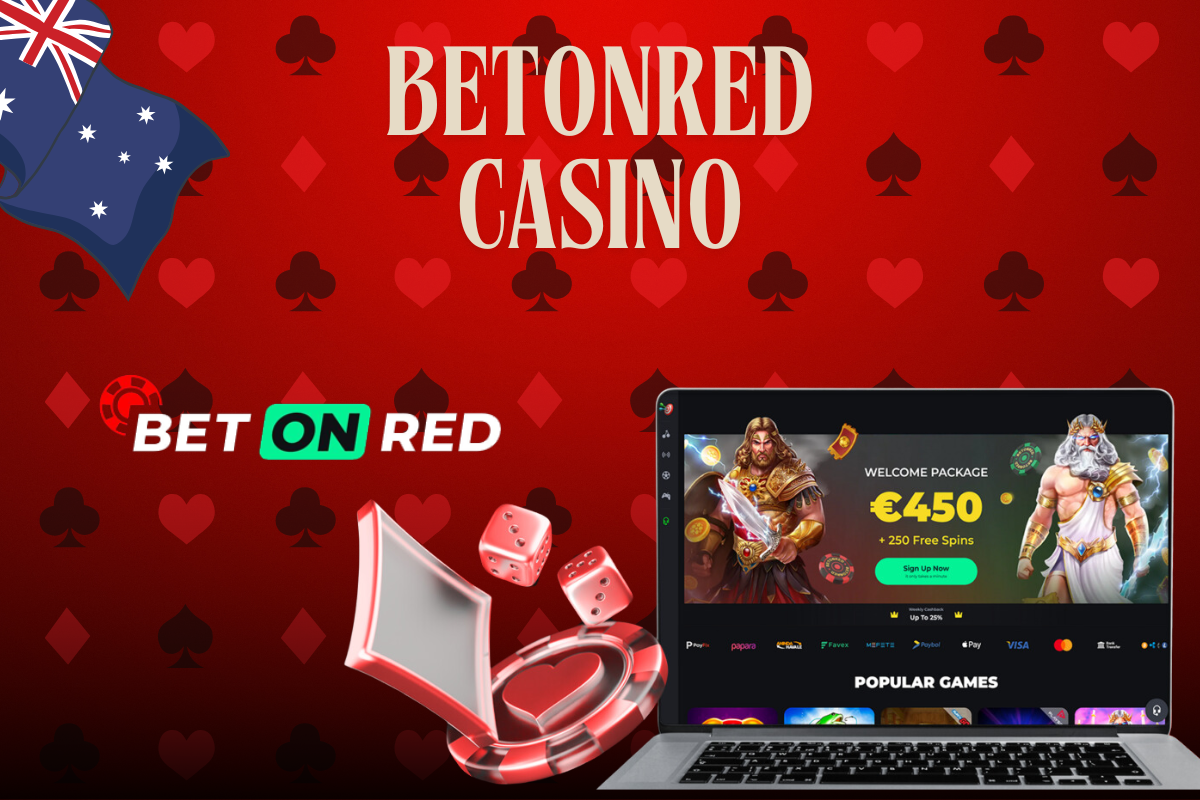 laptop with betonred casino, betonred logo and australian flag on red background