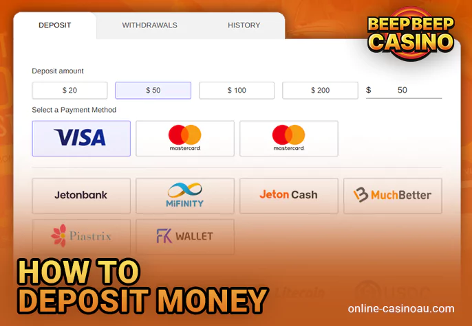 The process of funding your account at Beep Beep Casino