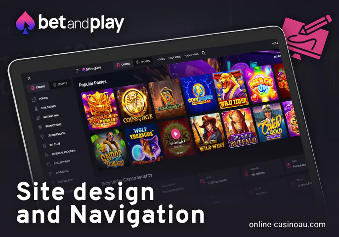 Bet and Play Casino website sections - user-friendly design