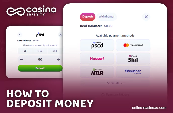 Infinity Casino account funding instructions for Australia