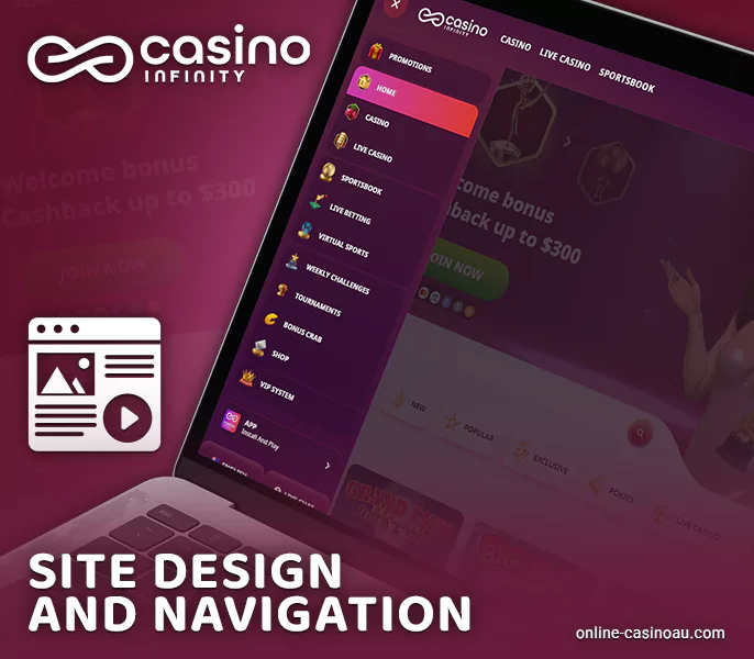 How the Infinity Casino website design looks like