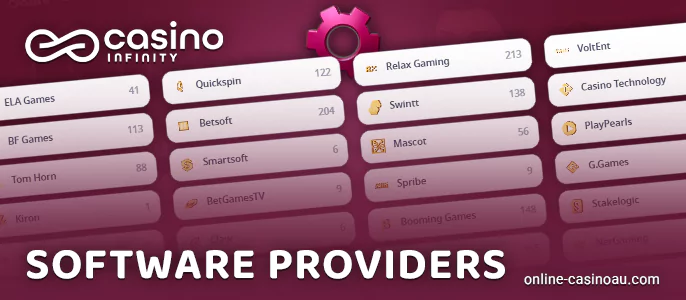 Casino providers on the Infinity Casino website
