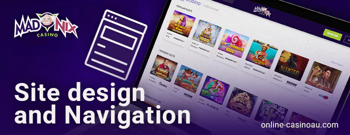 About design at Madnix Casino - how to navigate the site
