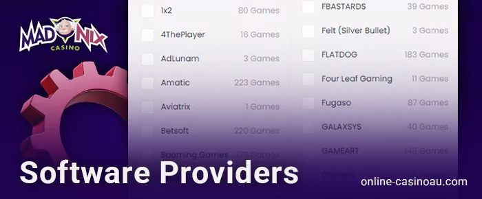 Popular software providers at Madnix Casino