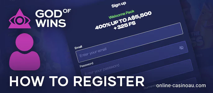 Example of registration at God of Wins Casino