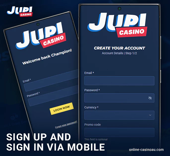 Jupi Casino app registration and login process