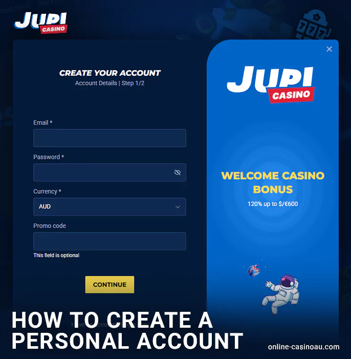 Jupi Casino account registration form - manual