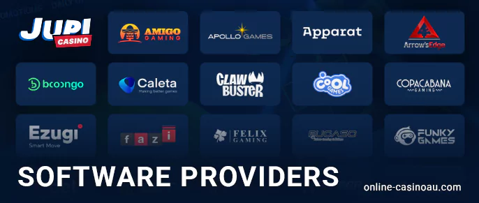 List of available software providers on the Jupi Casino website