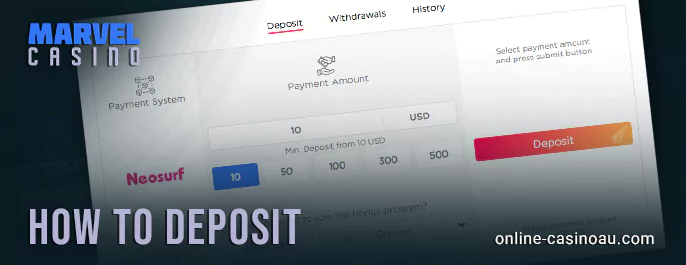 How the deposit process works at Marvel Casino