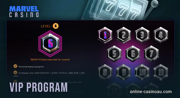 VIP system for Marvel Casino users