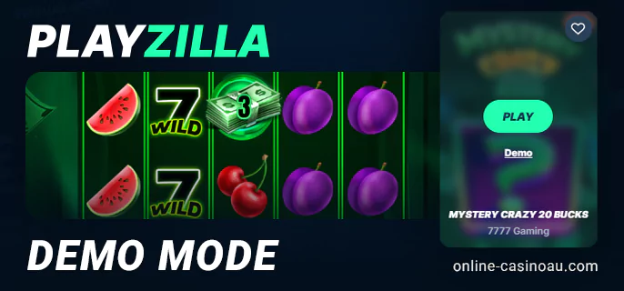 Demo mode in Playzilla casino games