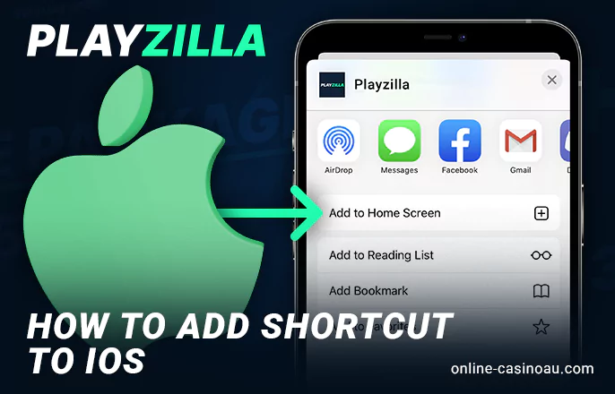Add Playzilla casino site to iphone home screen