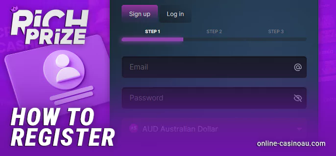 Instructions on how to register at Rich Prize casino