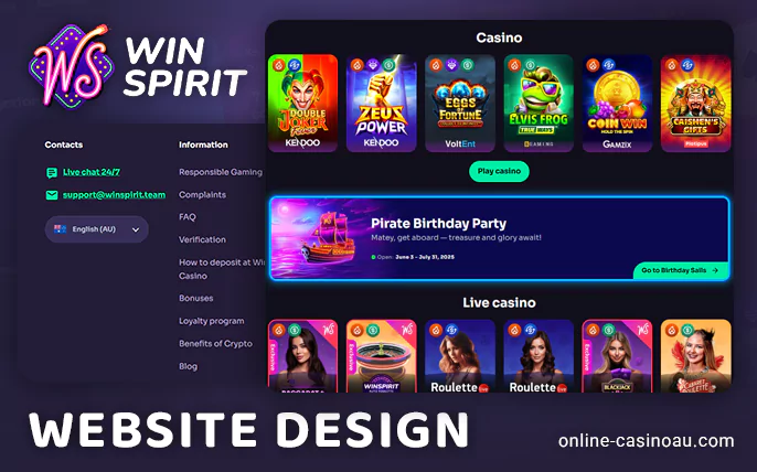 WinSpirit Online Casino Lobby - Bottom of the Website