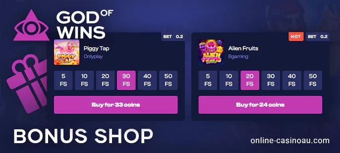About the bonus store at God of Wins Casino