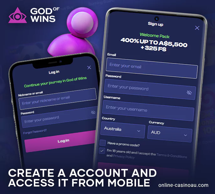 Authorization and registration via the mobile version of God of Wins