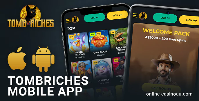 Use the TombRiches casino app for iOS and Android