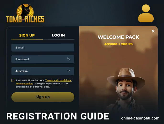 Registering a TombRiches casino account